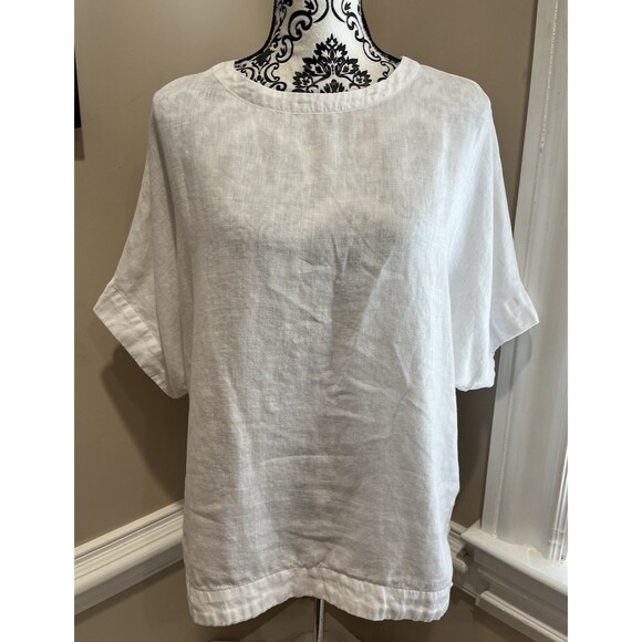 M&S Marks & Spencer Pure Flax Linen Boxy Top Blouse 12 White Lagenlook Beach - Picture 1 of 13